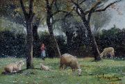 unknow artist Shepherdess with sheep Sweden oil painting artist